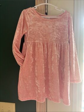 Crushed Velvet Baby Pink Long Sleeve Tunic Dress
